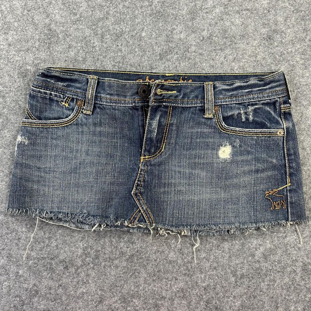 Abercrombie & Fitch Skirt Girls 14 Blue Denim Distressed Mini Raw Hem Frayed